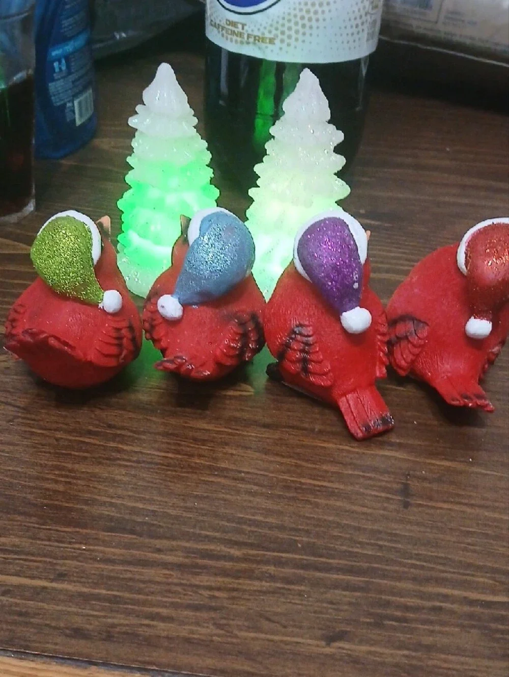 Red Decorative Cardinal Figurines with Holiday Hats - Set of 4